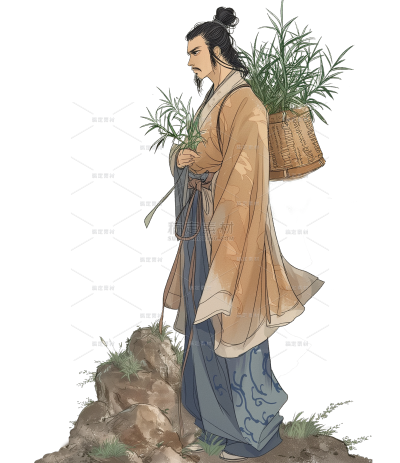 中国风人物插画-中医采药