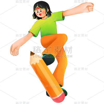 卡通感教育行业女生元素贴纸