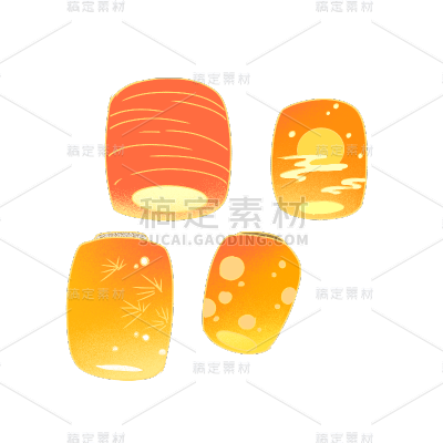 卡通感元宵节孔明灯元素贴纸