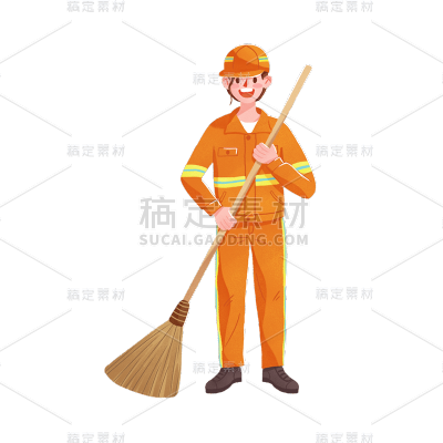 卡通感劳动节环卫工人元素贴纸
