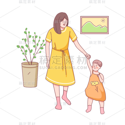卡通感母亲节母女元素贴纸