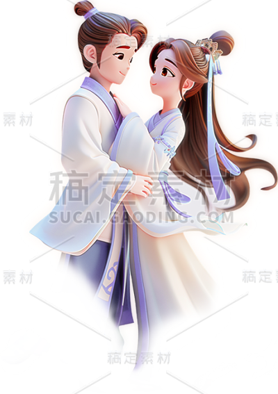 七夕情人节牛国潮3d郎织女情侣人物通用元素素材