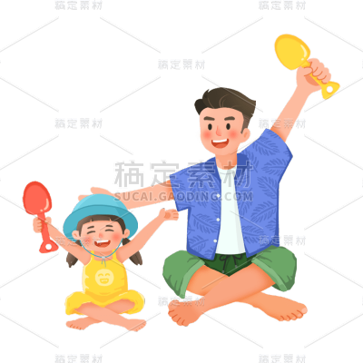 卡通感父亲节父女元素贴纸
