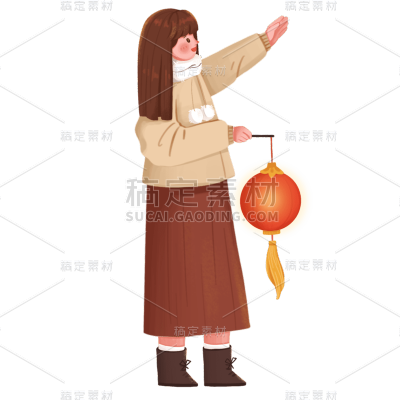 卡通感元宵节女生元素贴纸