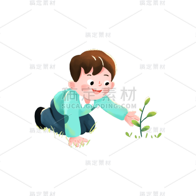 卡通感植树节男性元素贴纸