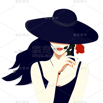 手绘插画-七夕节情人节-玫瑰女人