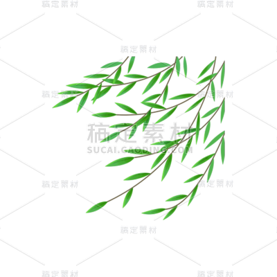手绘柳叶元素贴纸