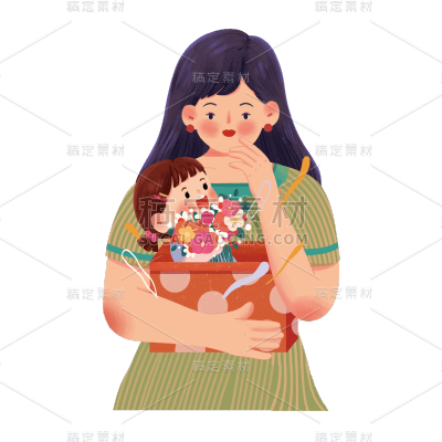 卡通感母亲节母子元素贴纸