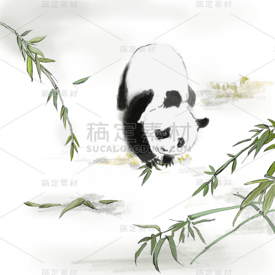 手绘-中国风水墨风动物贴纸-熊猫