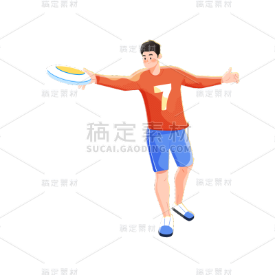 卡通风飞盘运动男人氛围元素