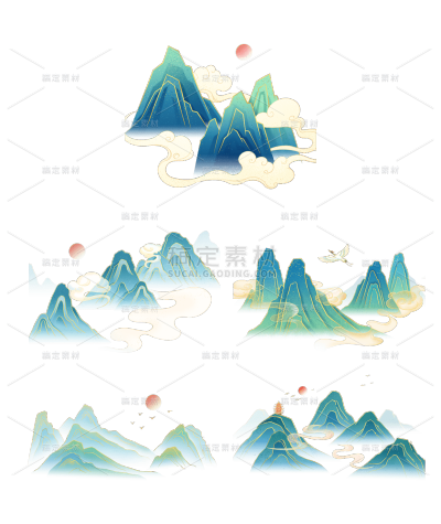 素材组合-通用中式中国风国潮山水元素素材