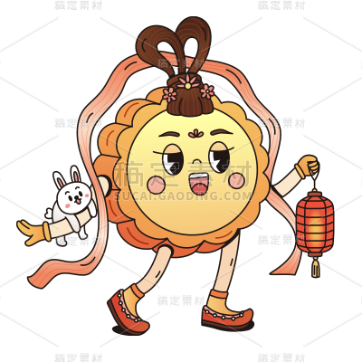 拟人风中秋节月饼元素贴纸