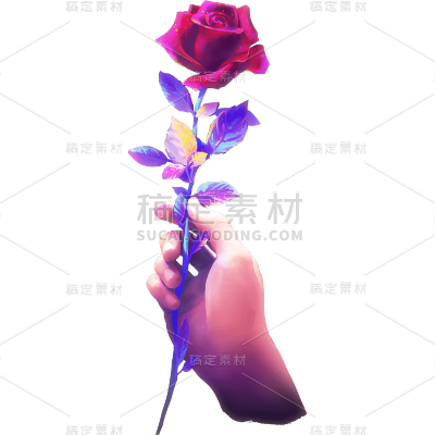 情人节梦幻感手拿玫瑰元素素材
