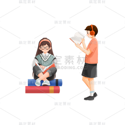 卡通感孩子读书元素贴纸