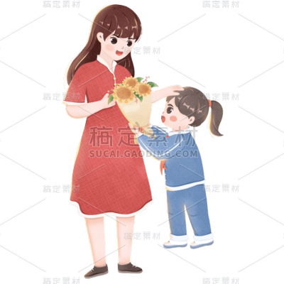 卡通感教师节送花元素贴纸