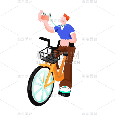 卡通感男生踏青元素贴纸