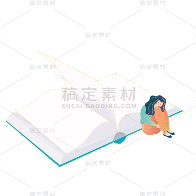手绘女生看书元素贴纸