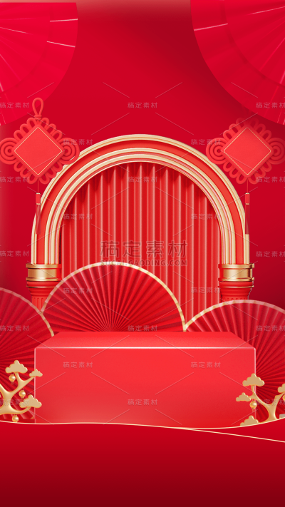 年货节喜庆中式红色背景场景图片素材