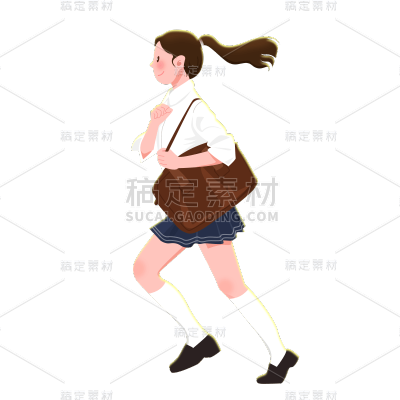 卡通感学生奔跑人物元素