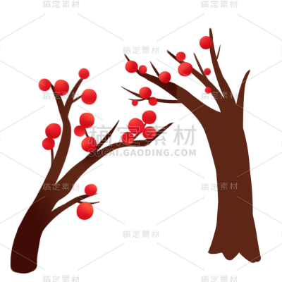卡通感春节树木元素贴纸
