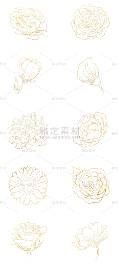 素材组合-手绘-奢华金属花朵贴纸
