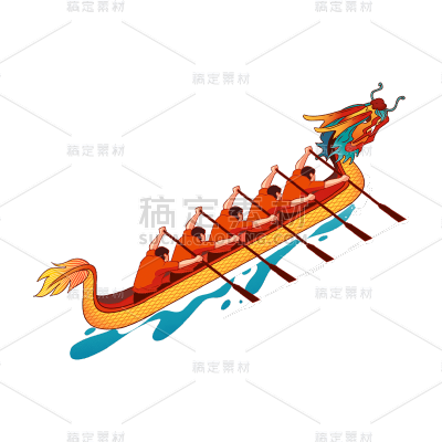 卡通感端午节划龙舟元素贴纸