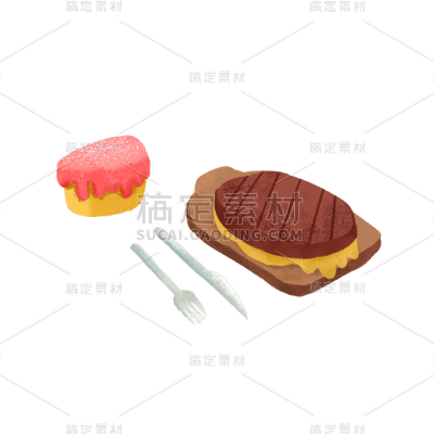 卡通感青年节牛排元素贴纸