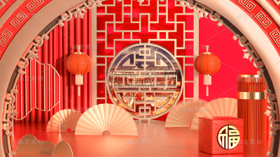 年货节喜庆中式红色背景场景图片素材