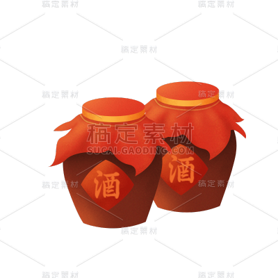 中国风春节酒坛元素贴纸