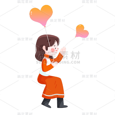 卡通感情人节女生元素贴纸 