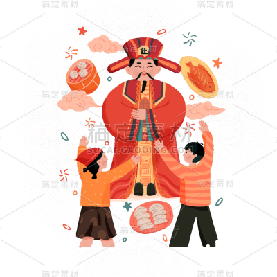 中国风春节灶王爷元素贴纸