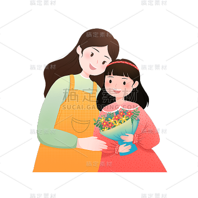 卡通感母亲节母女元素贴纸