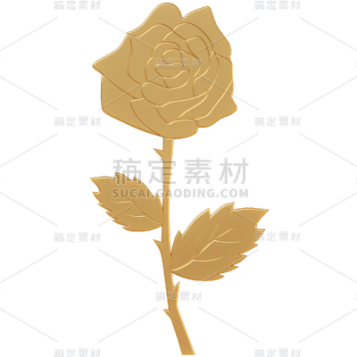 C4D-立体金箔植物元素贴纸6