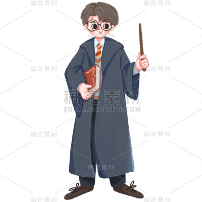 手绘-卡通魔法元素人物插画贴纸1