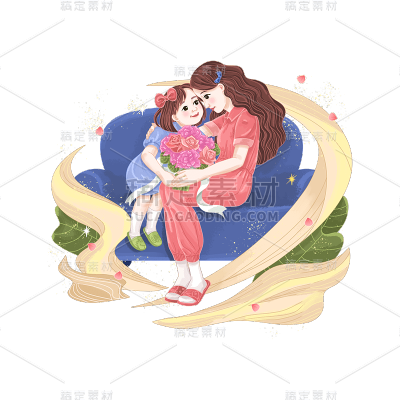 卡通感母亲节母女元素贴纸