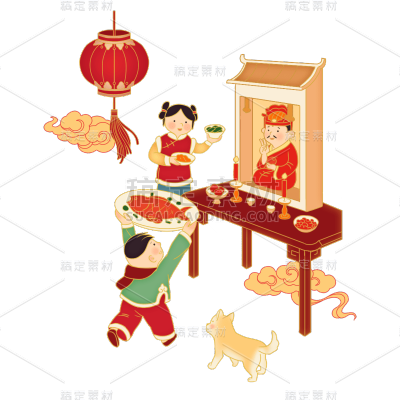 中国风春节习俗元素-拜灶神