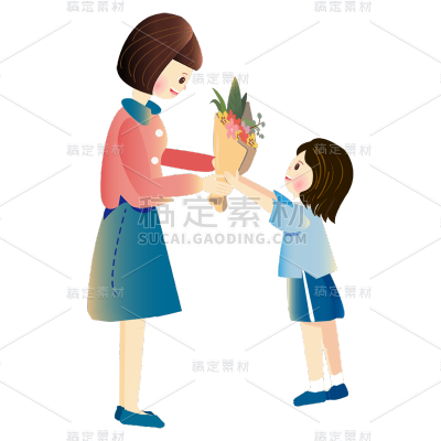 卡通感教师节送花元素贴纸