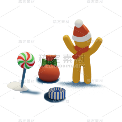 卡通感圣诞节平安夜姜饼人元素贴纸
