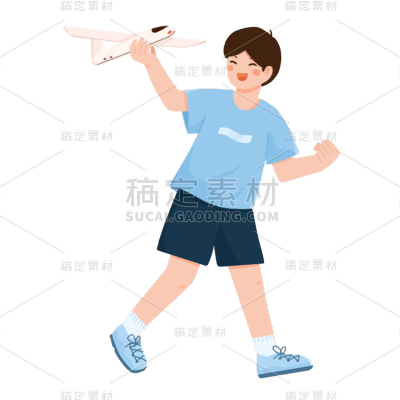 卡通感飞机模型男生人物元素