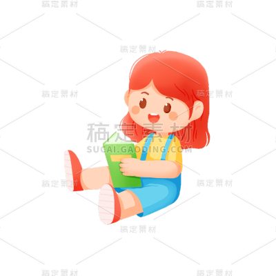 卡通感教育培训女孩看书贴纸