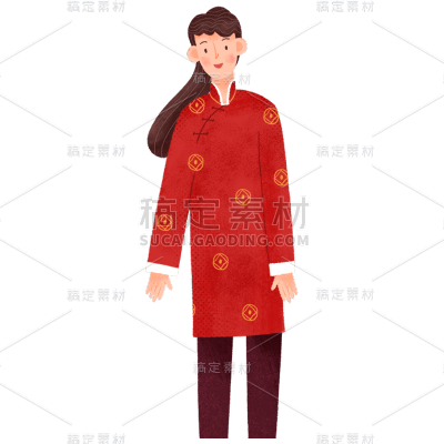 卡通感春节女士元素贴纸