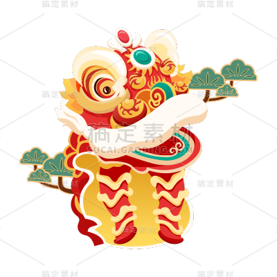 卡通感春节舞狮元素贴纸