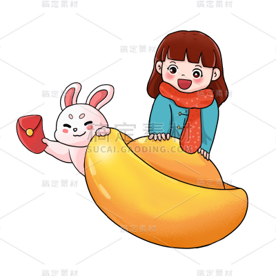 卡通感春节女生元素贴纸