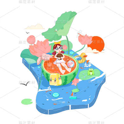 手绘夏天女孩元素贴纸