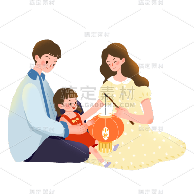卡通感中秋节女性元素贴纸