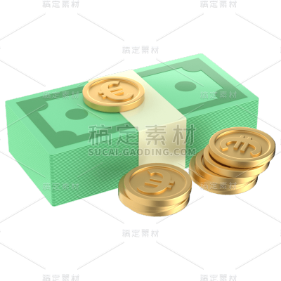 C4D-3D立体金融理财贴纸-钞票
