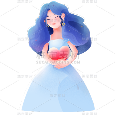 可爱清新女孩插画元素贴纸