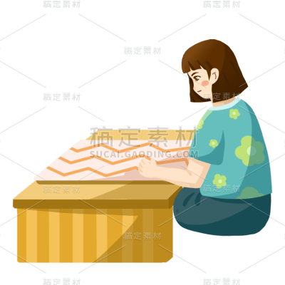 卡通感清明节女生元素贴纸