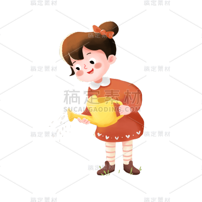 卡通感植树节女性元素贴纸