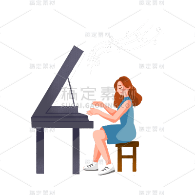 卡通感青年节弹钢琴元素贴纸